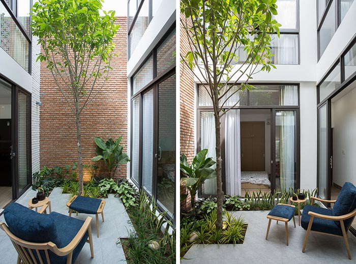 Sân vườn nhà phố hiện đại ưu tiên thiết kế gọn gàng, tiện nghi và dễ chăm sóc.