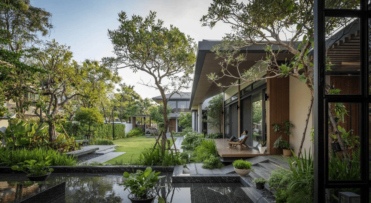 Sân vườn tối giản chú trọng đường nét gọn gàng, ít chi tiết và dễ bảo dưỡng.