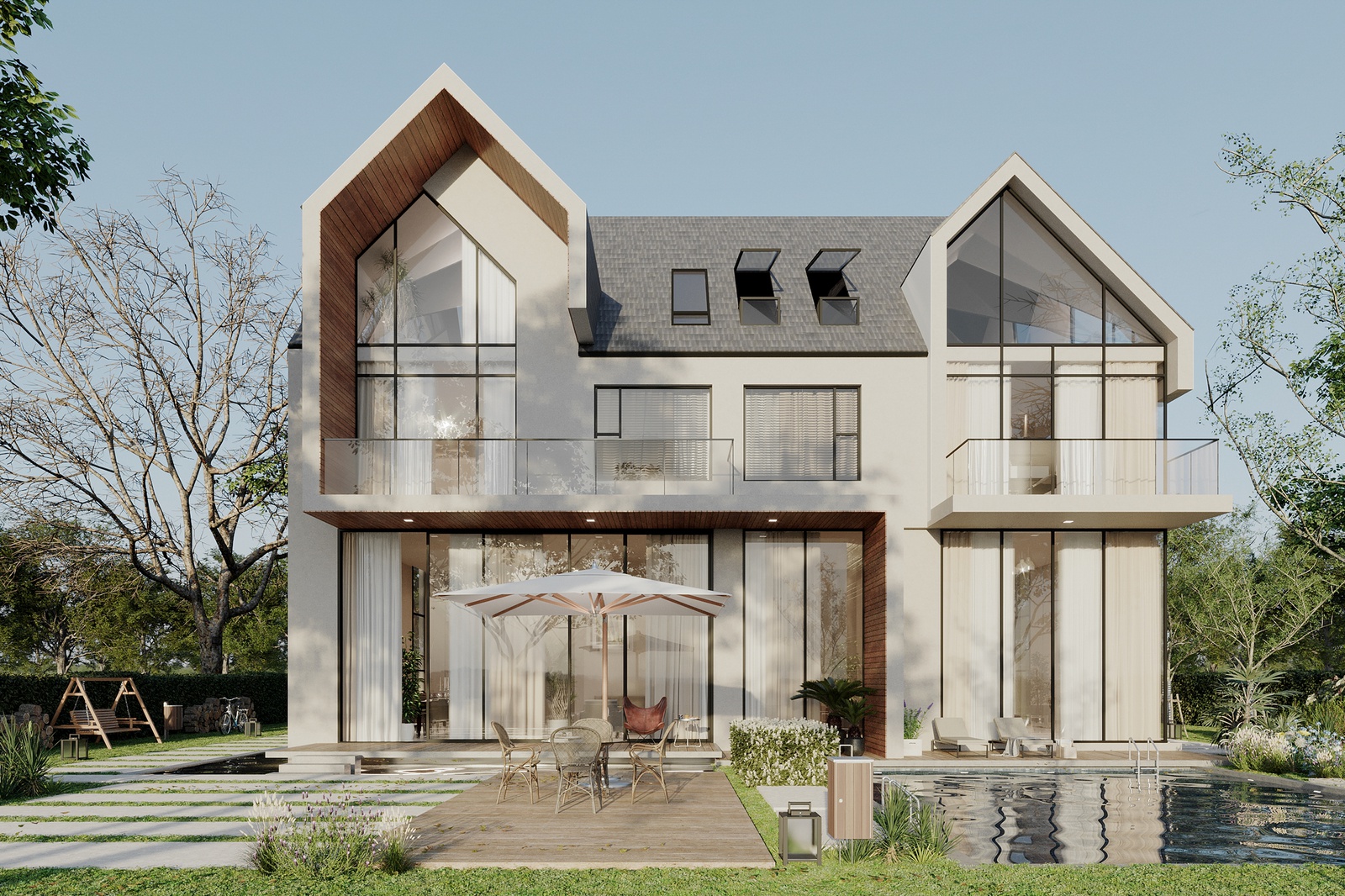 Thiết kế sân vườn cho biệt thự theo phong cách hiện đại có không gian vui chơi rộng rạiix