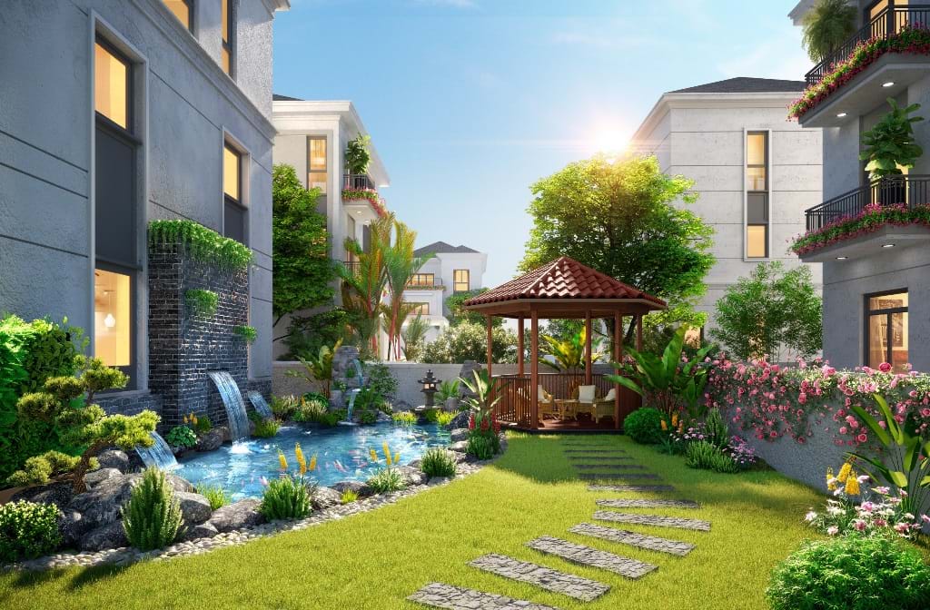 Sân vườn biệt thự có chòi nghỉ