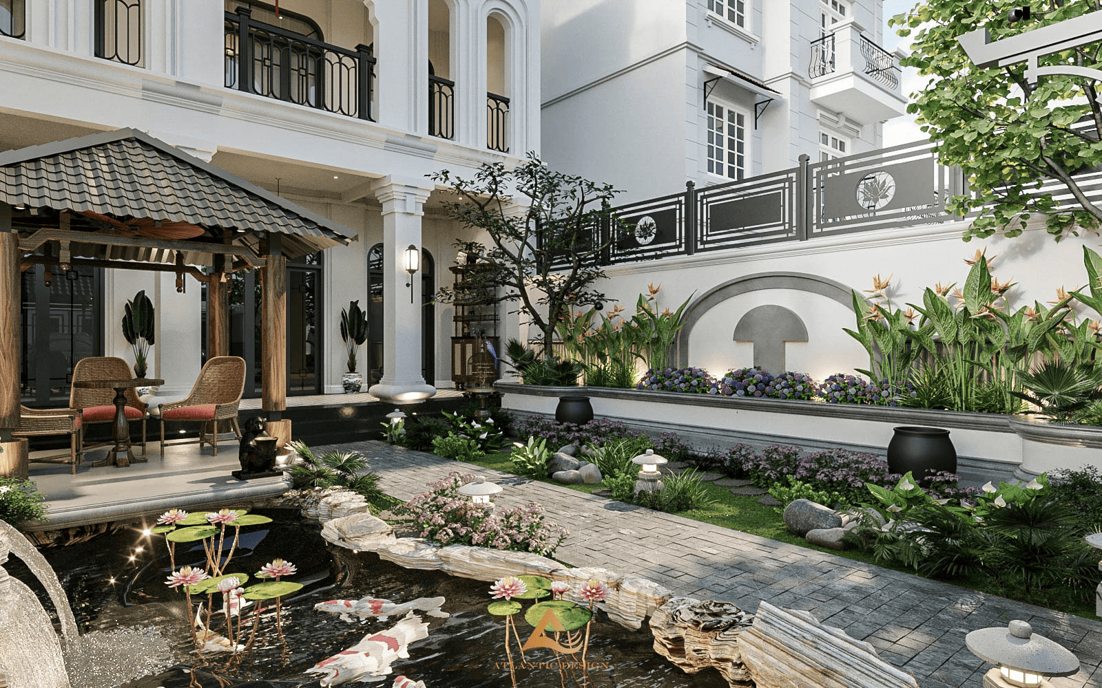 Sân vườn biệt thự phong cách Á Đông