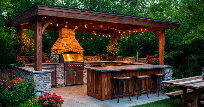 Sân vườn biệt thự với khu BBQ