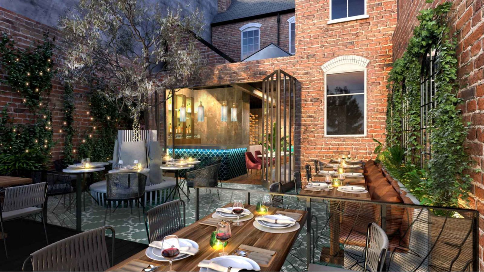 Cà phê sân vườn ngoài trời phong cách Địa Trung Hải