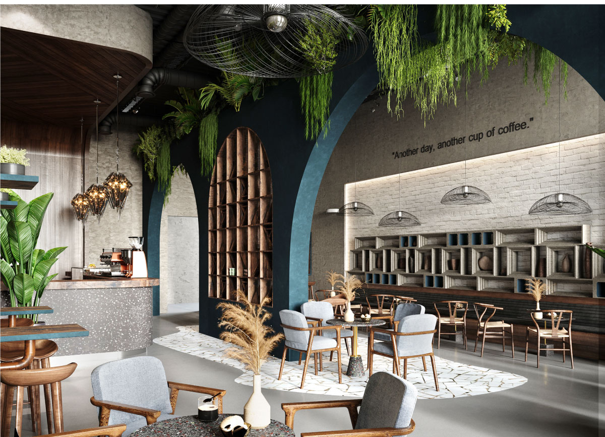 Thiết kế quán cafe sân vườn phong cách Địa Trung Hải