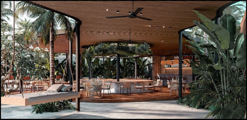 Thiết kế quán cafe sân vườn phong cách Tropical