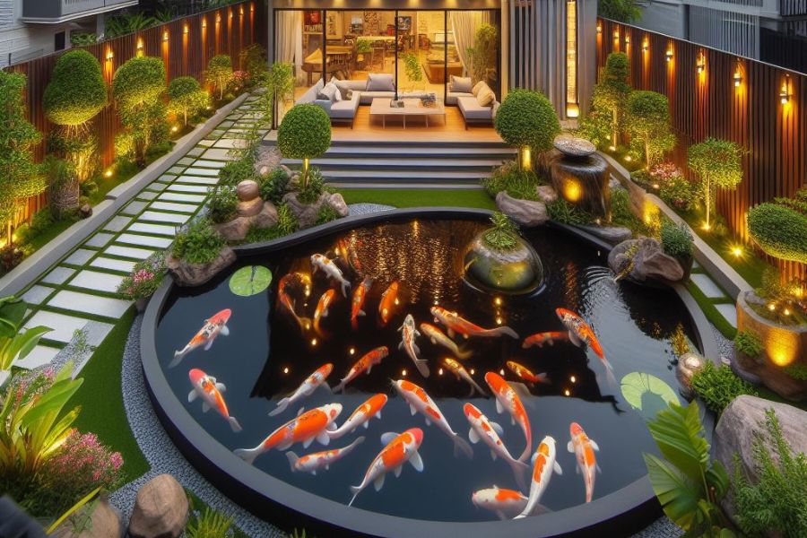​Mẫu tiểu cảnh hồ cá đẹp sân vườn biệt thự diện tích lớn