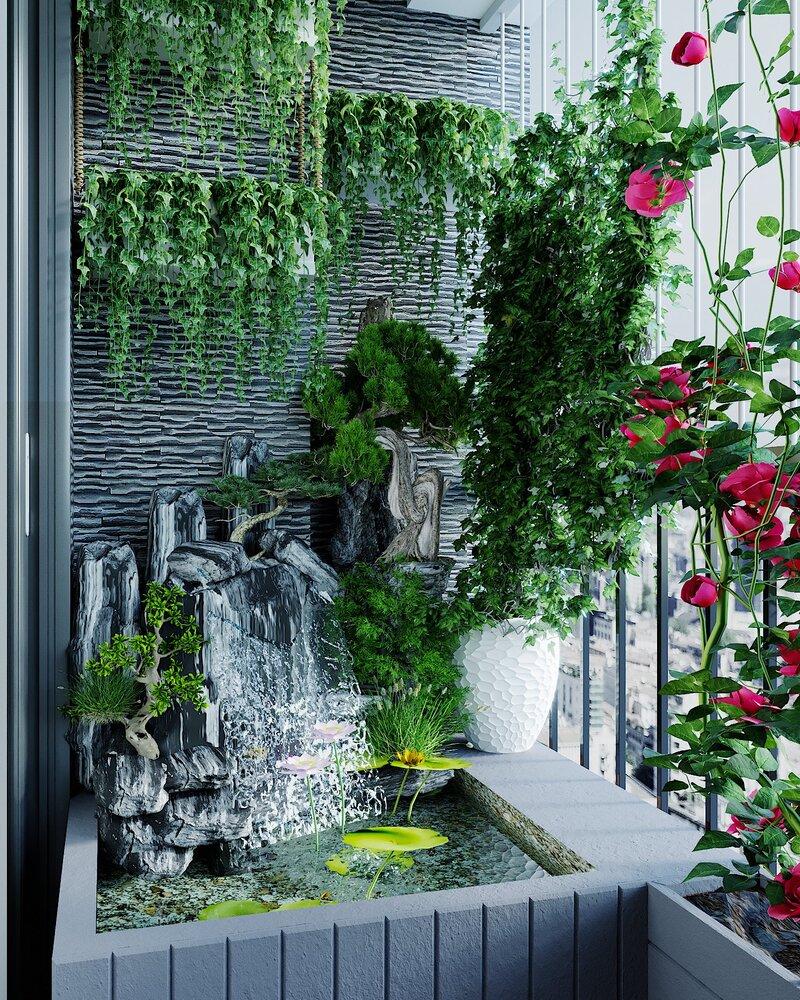 Tiểu cảnh thác nước ban công