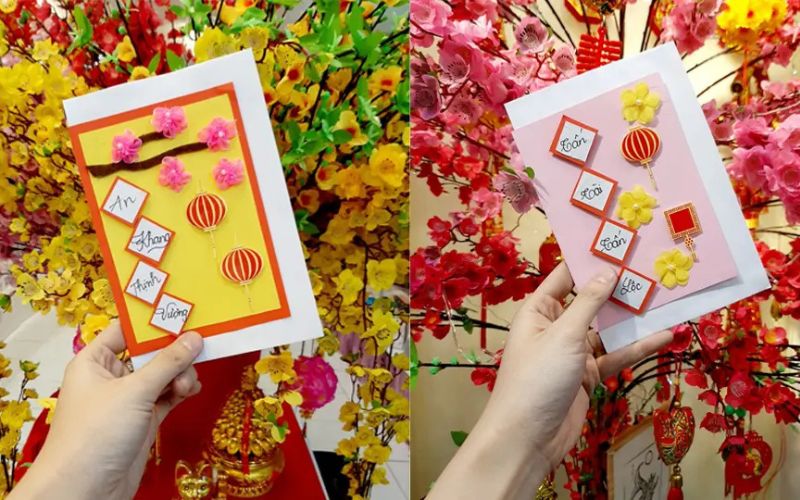 Thiệp chúc Tết giúp cây mai thêm ý nghĩa với những lời chúc đầu năm tốt lành.